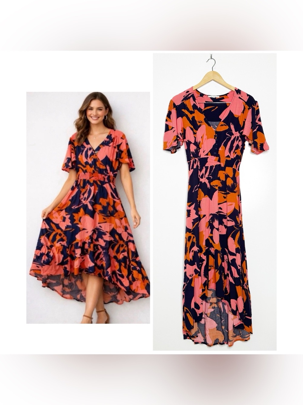 Abel The Label Anthropologie Floral Flutter Sleeve High Low Midi Dress Medium